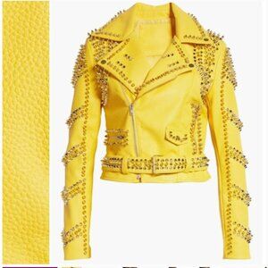 Callie Dreaming of a Yellow Winter: Gold Spiked Moto Jacket